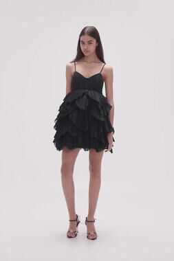 AJE Elsie Pleat Layered Ruffles Black Mini Cocktail Dress Size 8